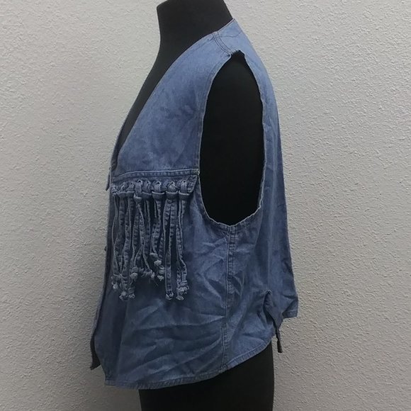Neutral Zone Denim Vest with Fringe - Picture 2 of 3